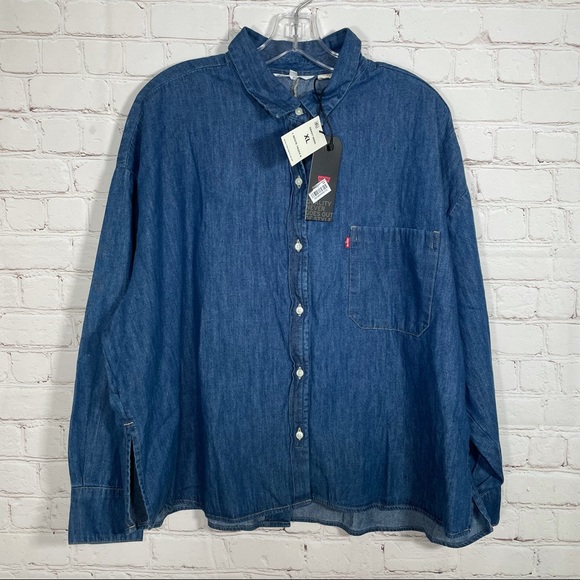 Levi's Tops Levis Womens Denim Button Down Jean Shirt Top Size Xl Blue Nwt Poshmark